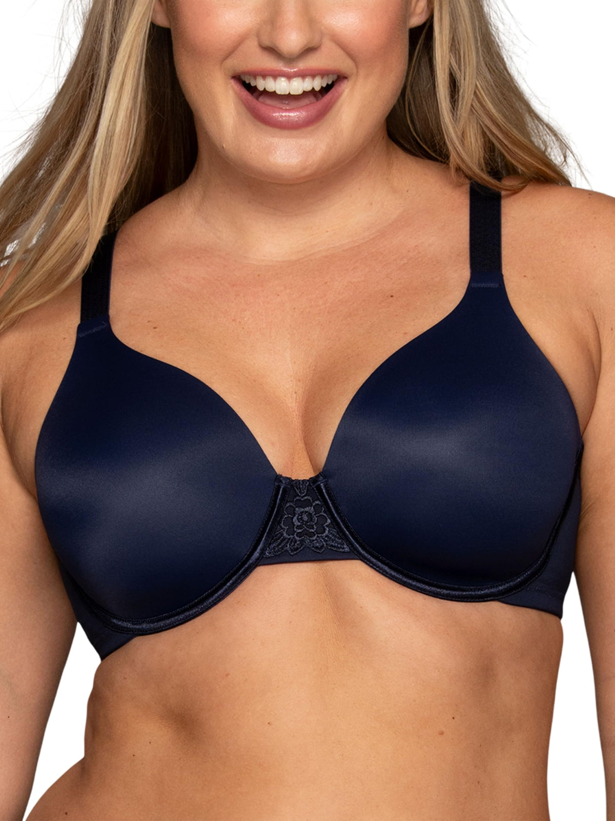 Vanity Fair Full Figure Beauty Back Smoothing Bra front view in navy