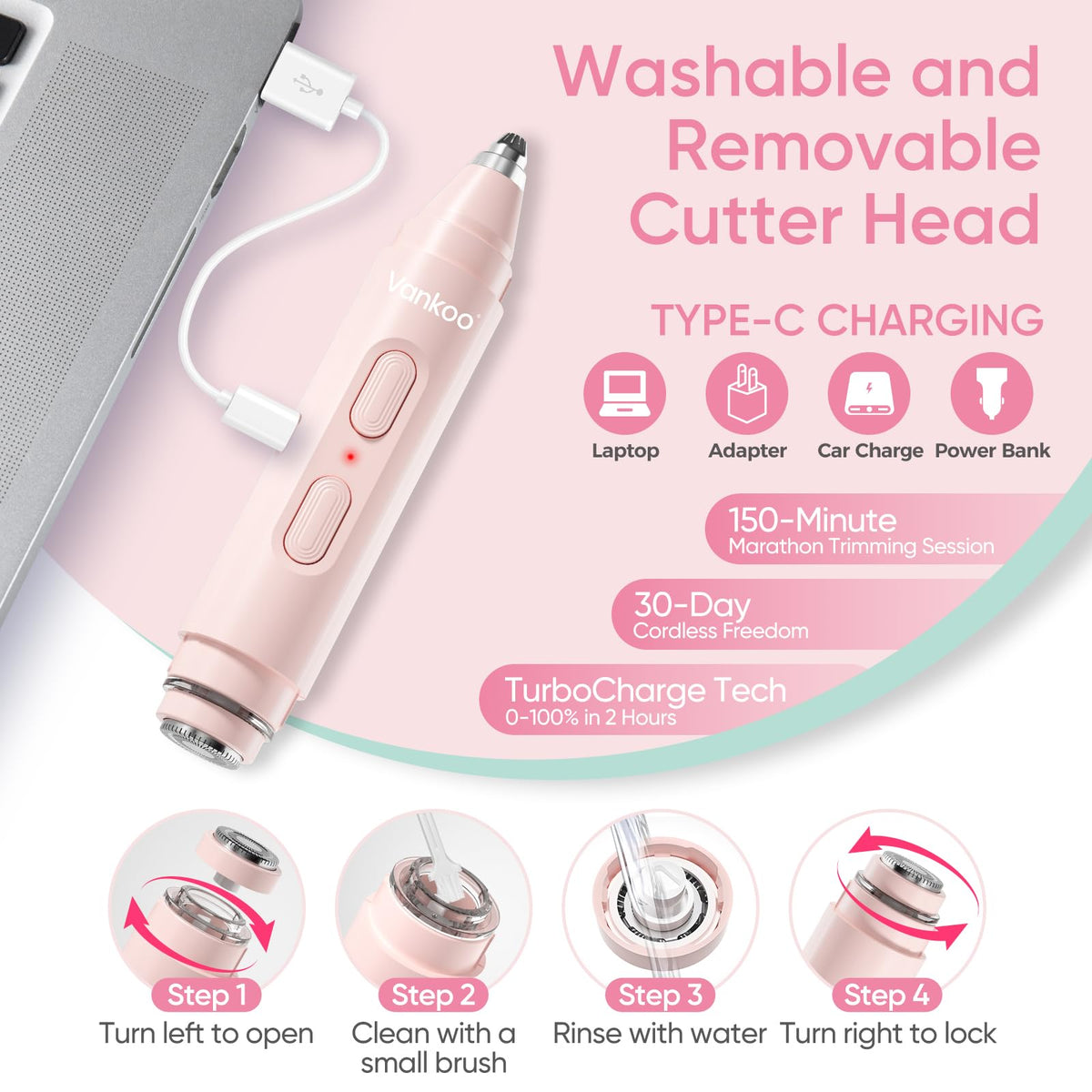 vankoo glow 2 in 1 Facial Hair Remover & Eyebrow Trimmer in a travel pouch