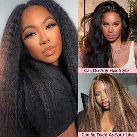 Vanmast V Part Wig Human Hair Kinky Straight 20 Inch close-up of texture
