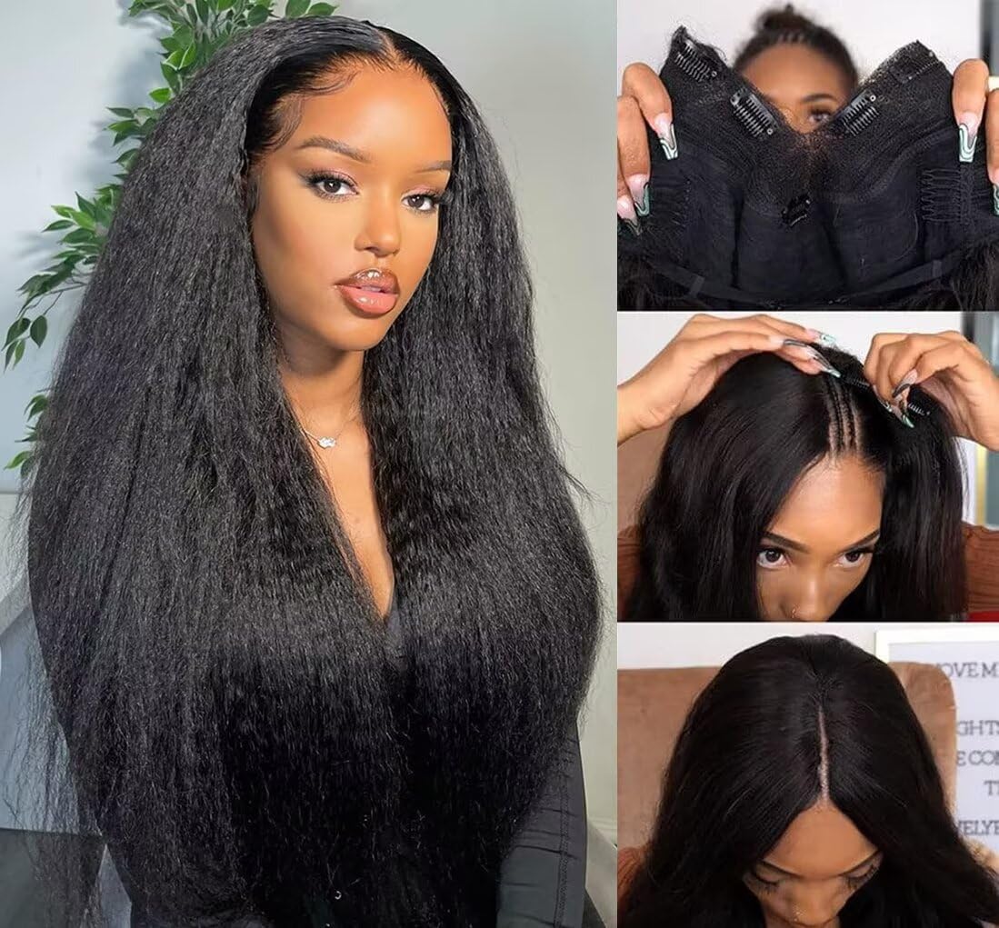 Vanmast V Part Wig Human Hair Kinky Straight 20 Inch side view