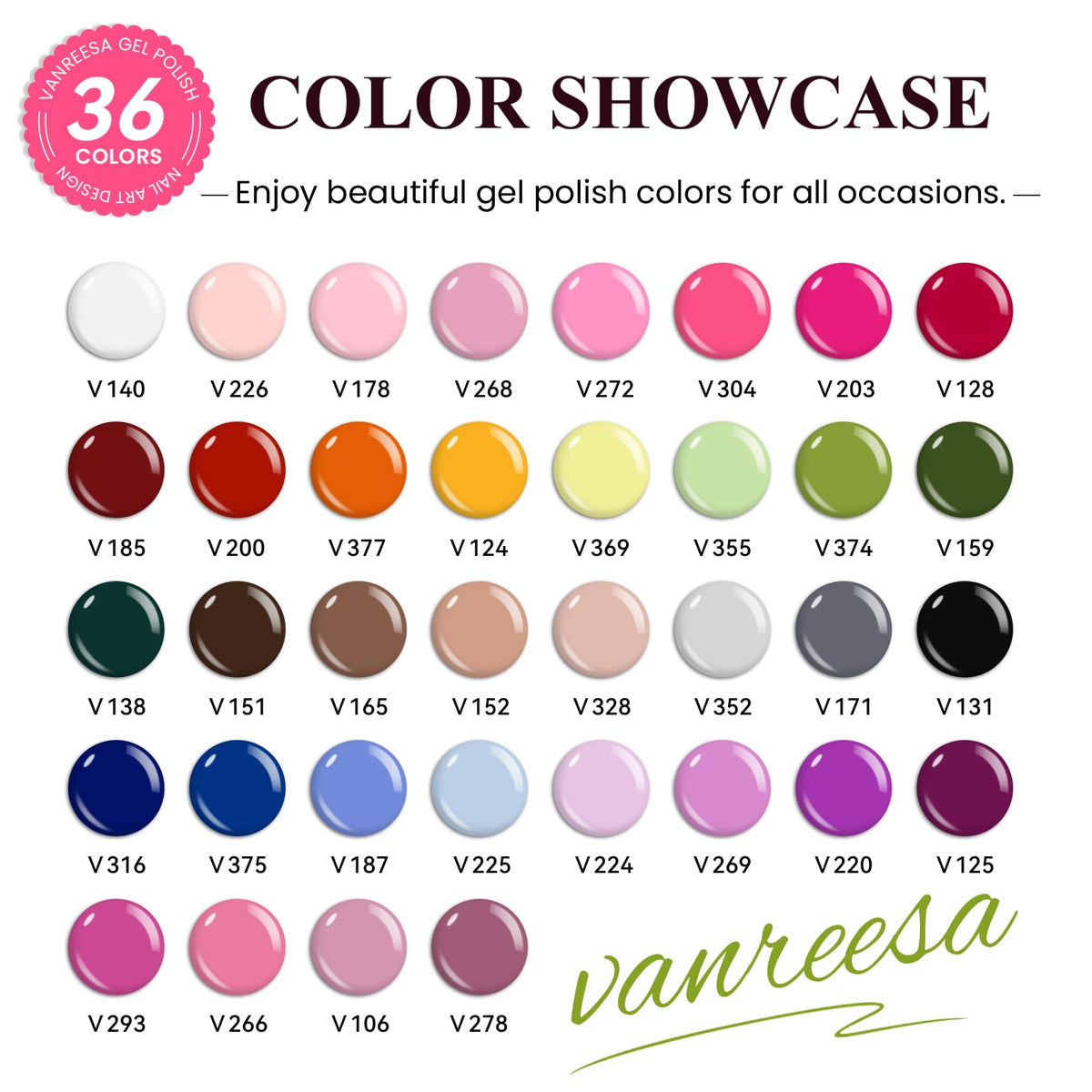 VANREESA 36 colours gel nail polish bottles