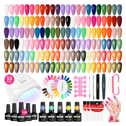 VANREESA Gel Nail Polish Kit 53 Pcs with UV lamp and tools