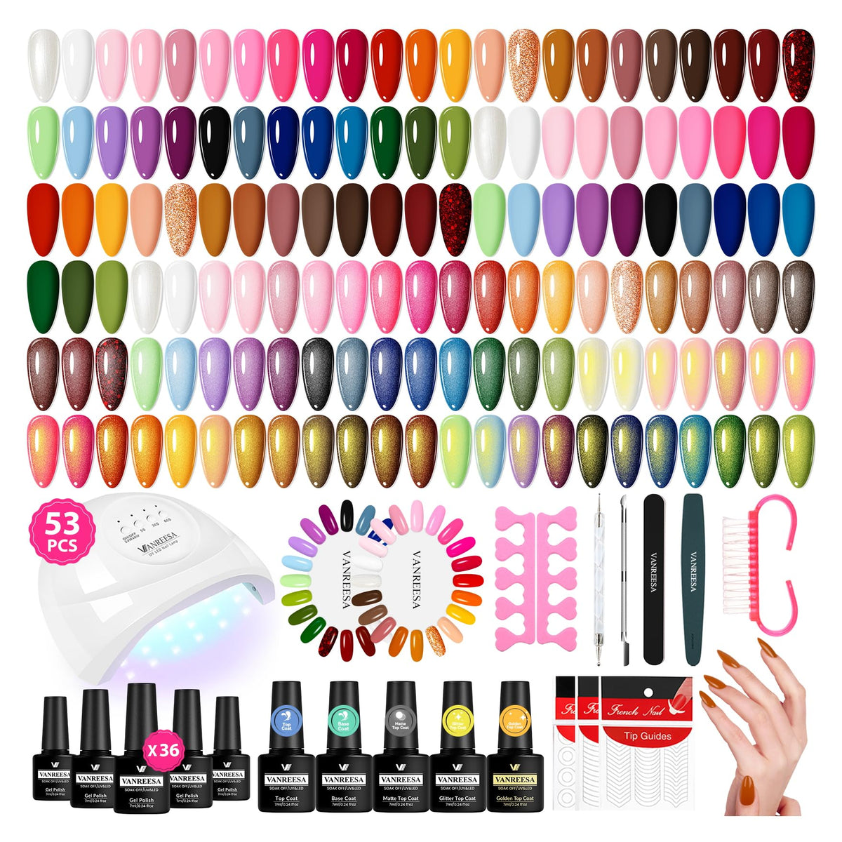 VANREESA Gel Nail Polish Kit 53 Pcs with UV light and tools
