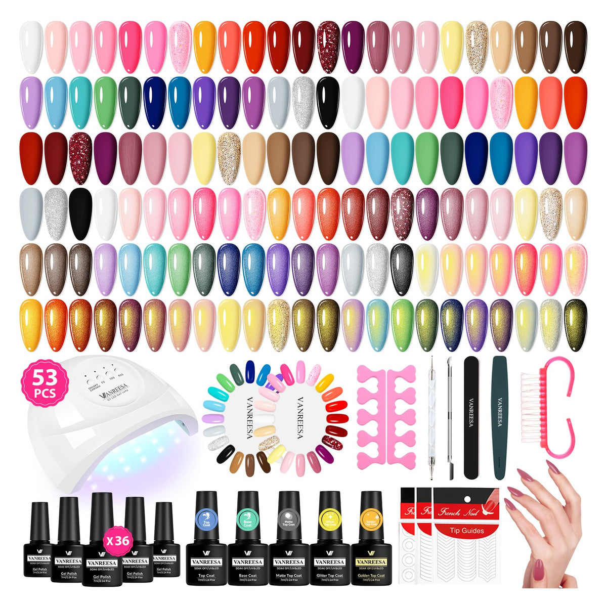 VANREESA Gel Nail Polish Kit 53 Pcs with UV Light front view