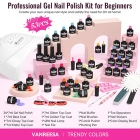 VANREESA gel polish bottles with glossy and matte top coats
