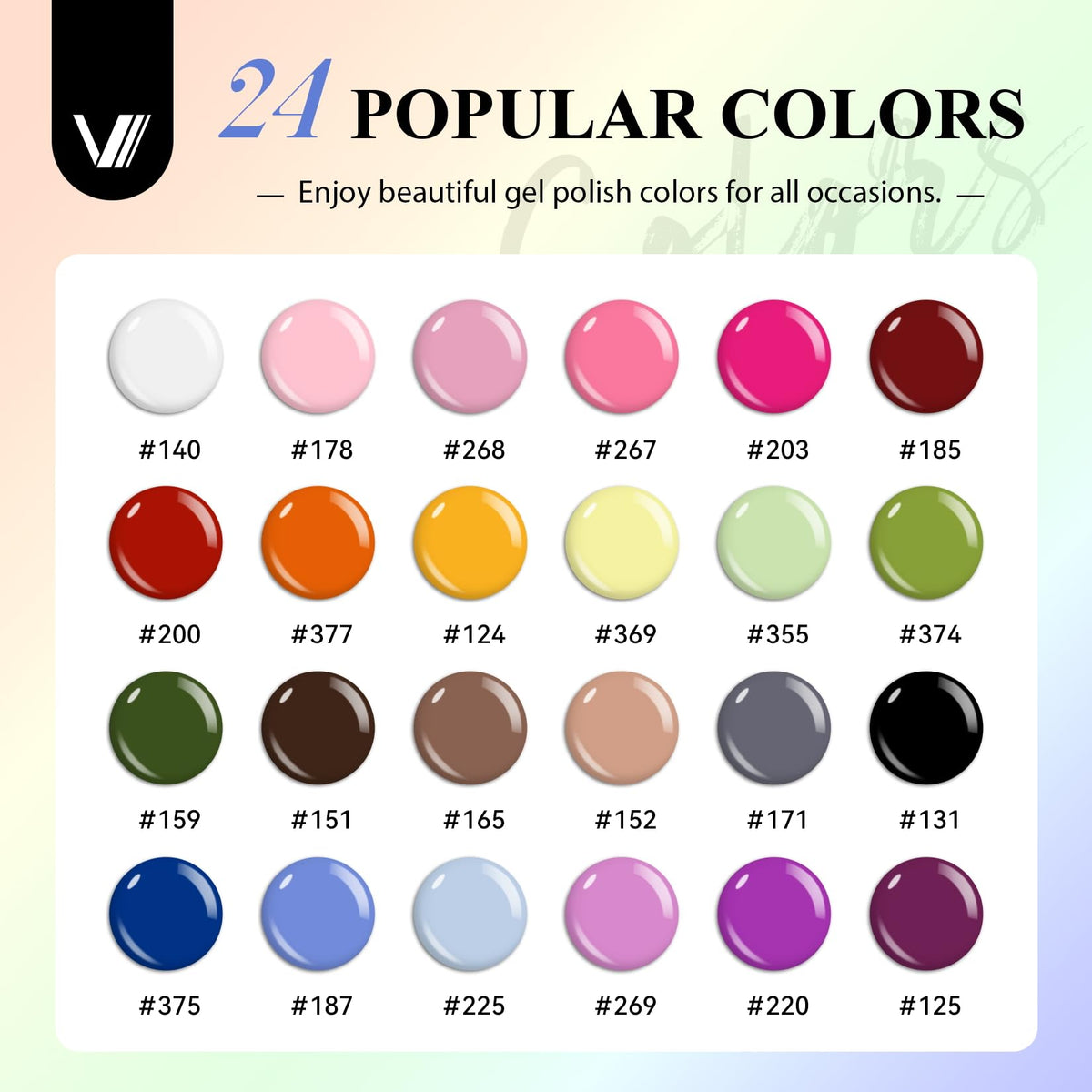 VANREESA gel polish colours including pink, red, and blue