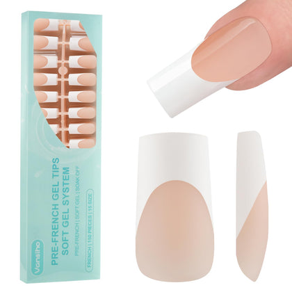 Vansiho French Gel Fake Nails long square tips front view