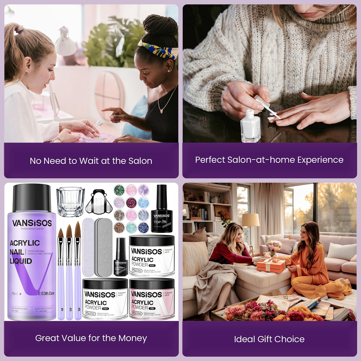 VANSISOS Acrylic Nail Kit in use on nails