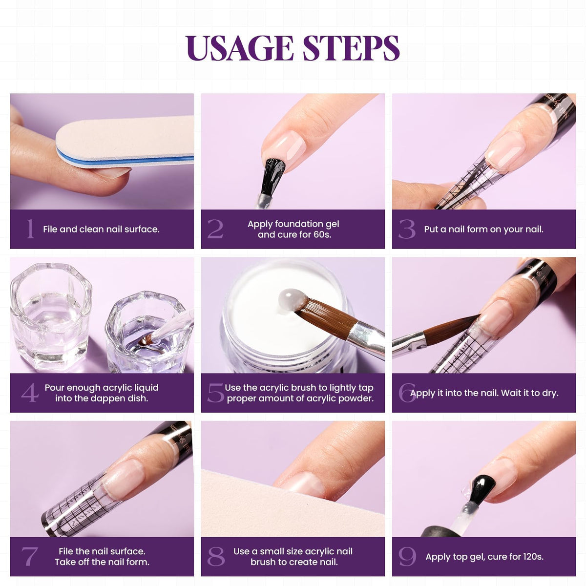 VANSISOS acrylic nail kit tools laid out for use