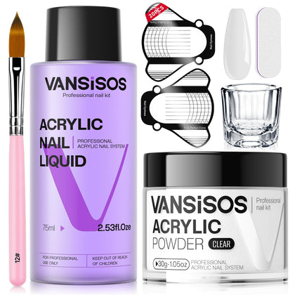 VANSISOS Acrylic Nail Kit with 30g clear powder and 75ml liquid