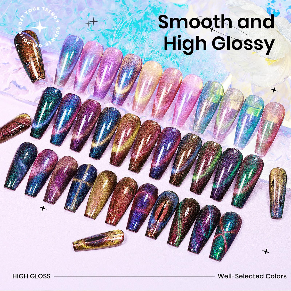 Variety of cat eye effects created with SUPWEE Gel Polish