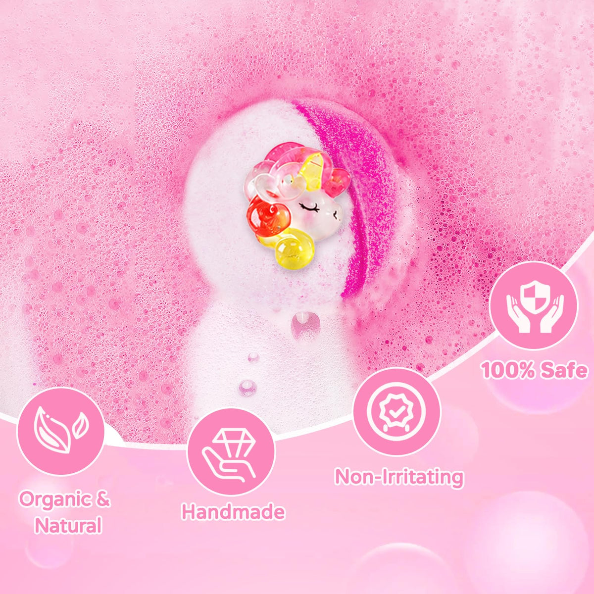 Variety of colourful JOFEI bath bombs with animal toys