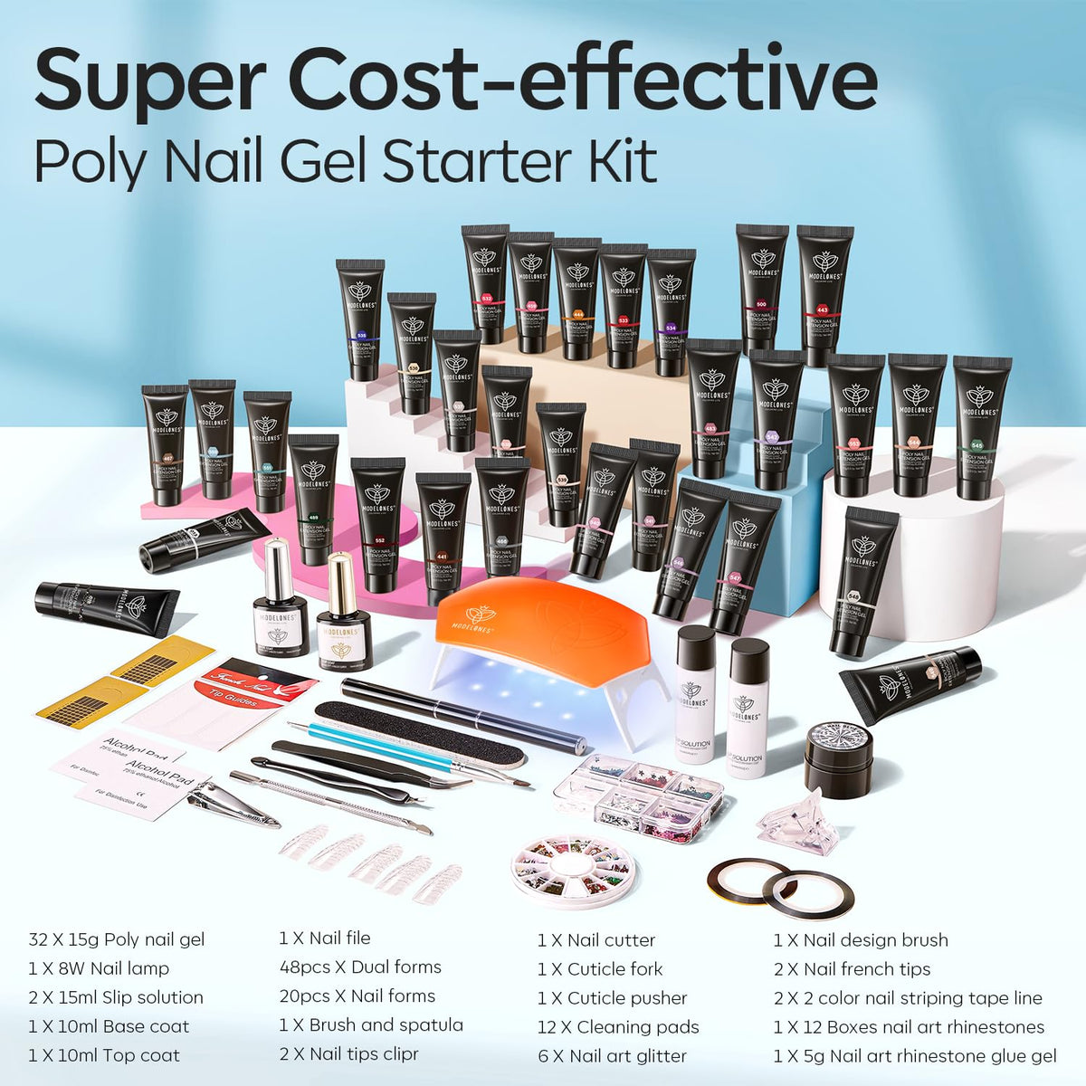 variety of colours in modelones Poly Nail Gel Kit