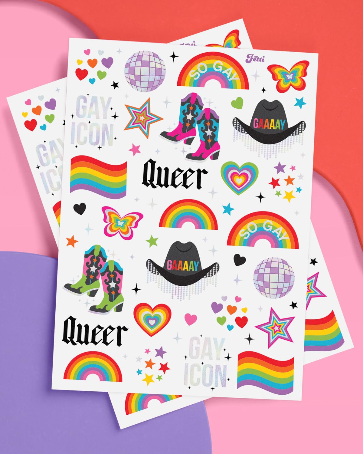 Variety of designs from xo, Fetti Pride Temporary Tattoos including rainbows and hearts