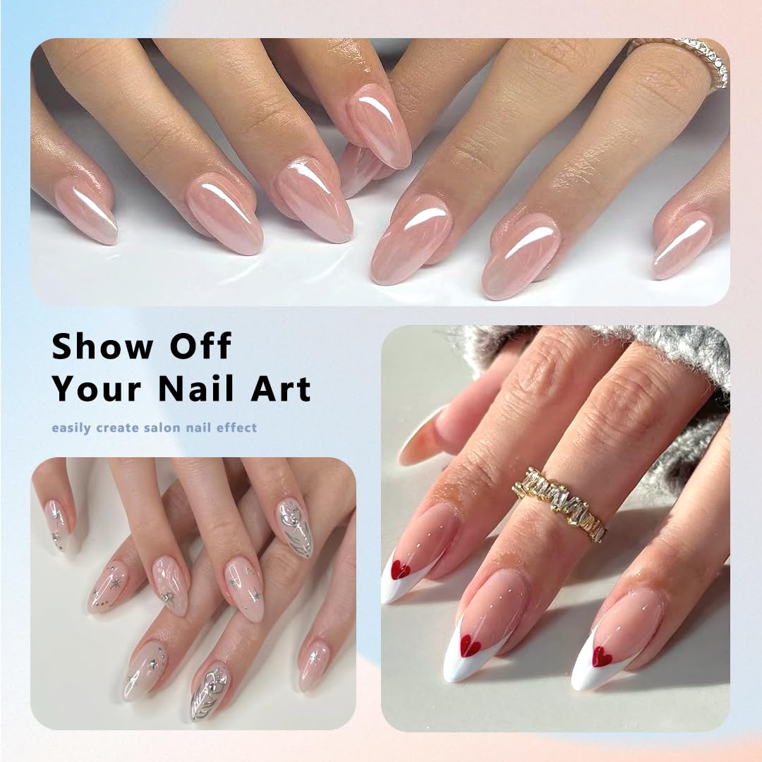 Variety of ELLEWIN Clear False Nail Tips in almond and square shapes