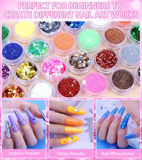 Variety of glitter powders included in YEVYO nail kit