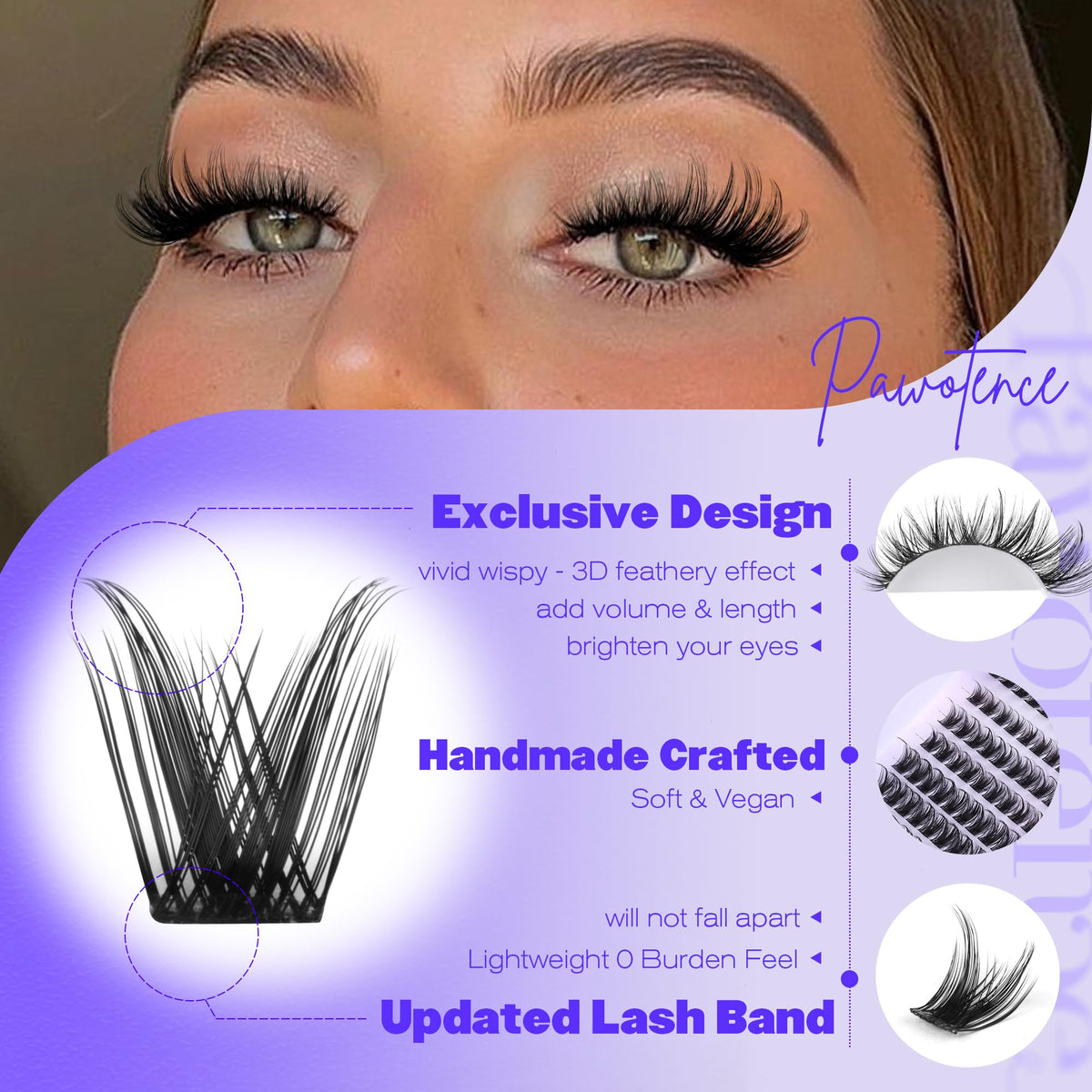 Variety of lash clusters in different lengths from Pawotence