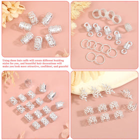 Variety of Lucomb hair jewelry charms displayed on a table