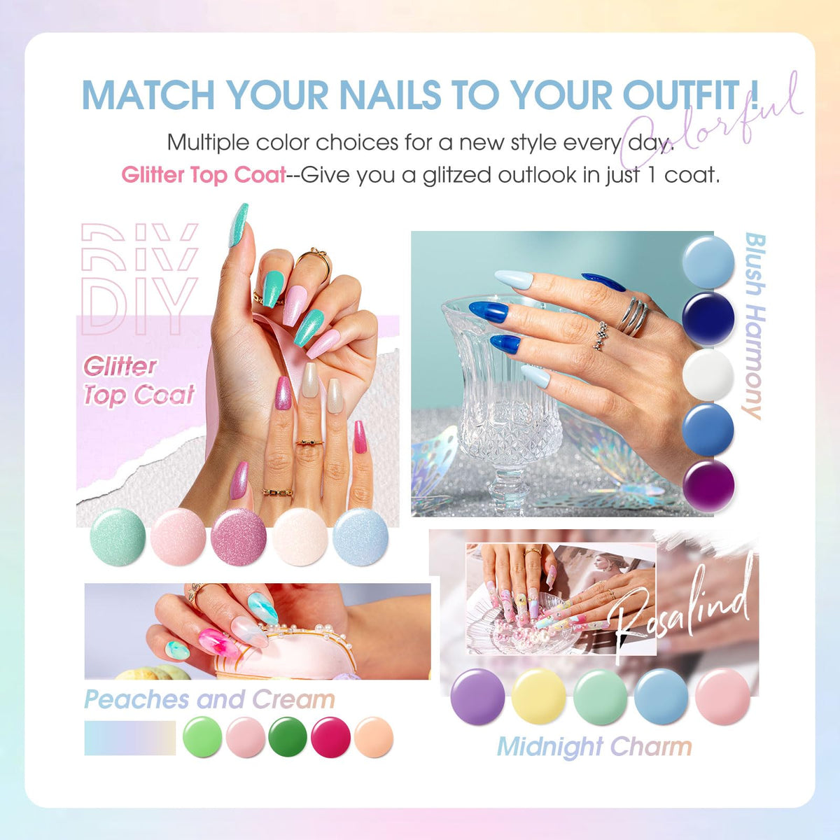 Variety of neon colours in ROSALIND gel nail polish set