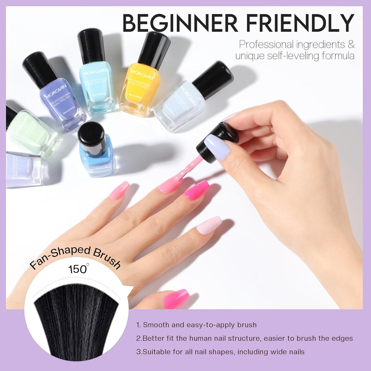 Variety of pastel nail polish colours from Morovan