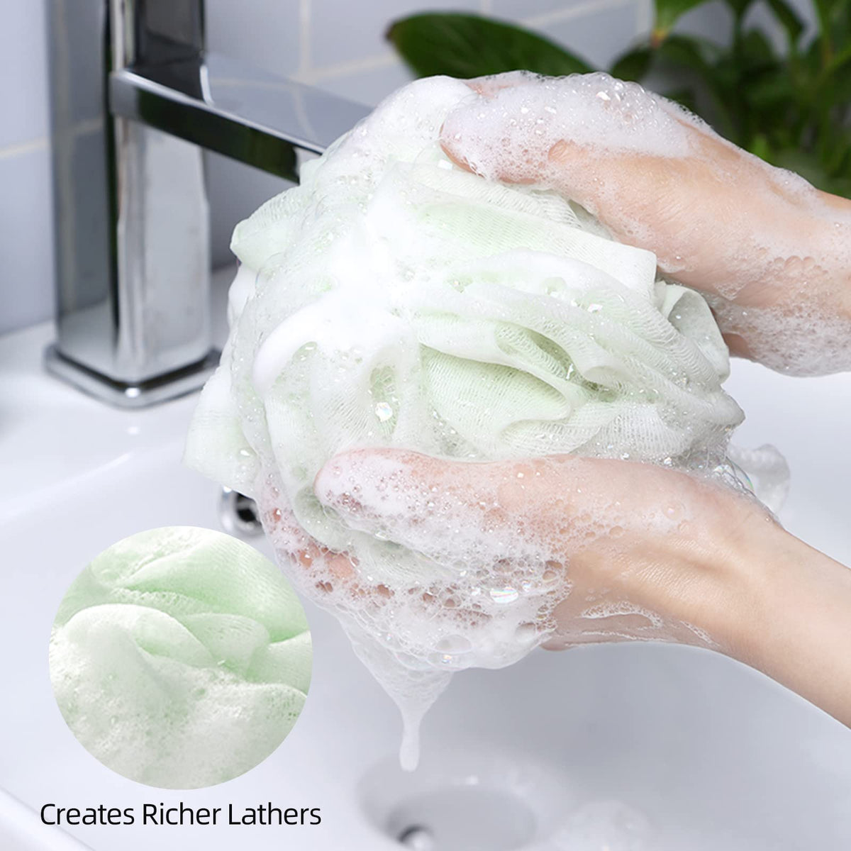 Various colours of Fu Store Loofah Sponges arranged together