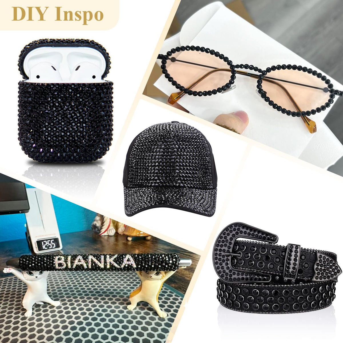 Various DIY crafts embellished with BELLEBOOST rhinestones