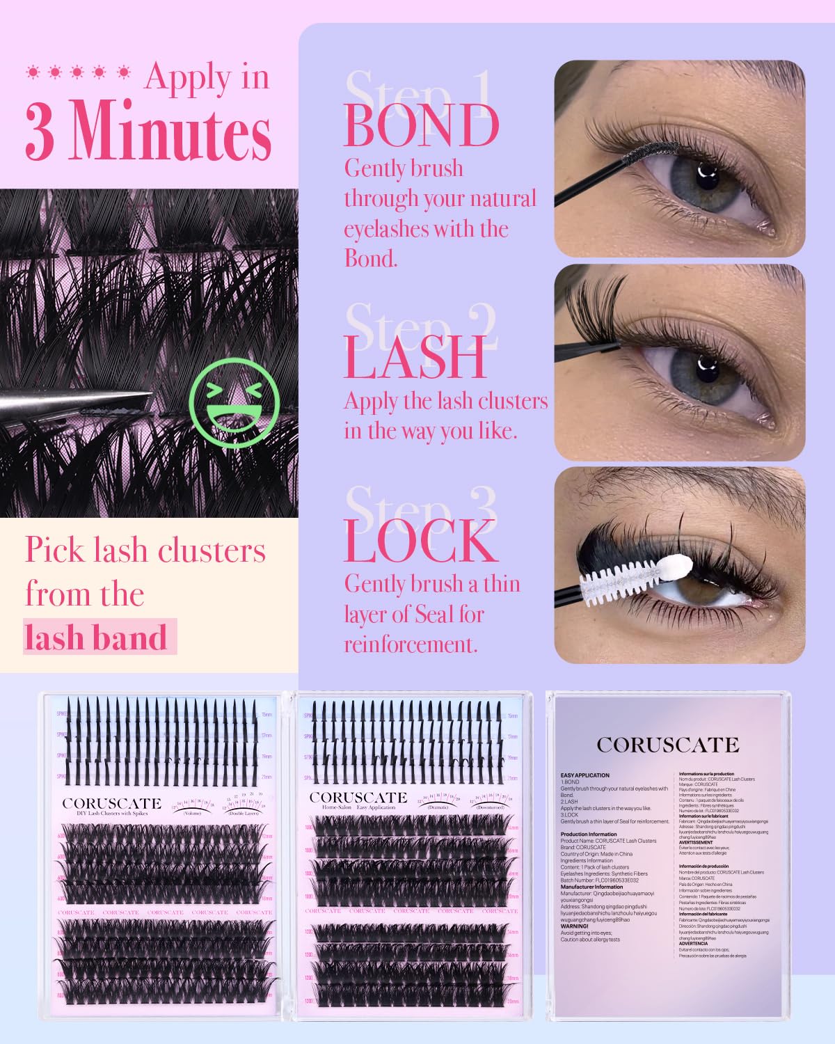 Various lash cluster styles from CORUSCATE Lash Clusters Kit