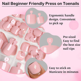 Various sizes of LoveOurHome press on toenails displayed