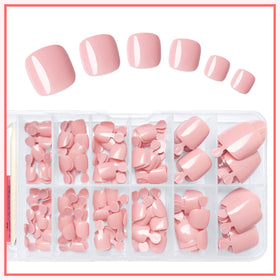 Various sizes of LuckForever dark nude press on toenails