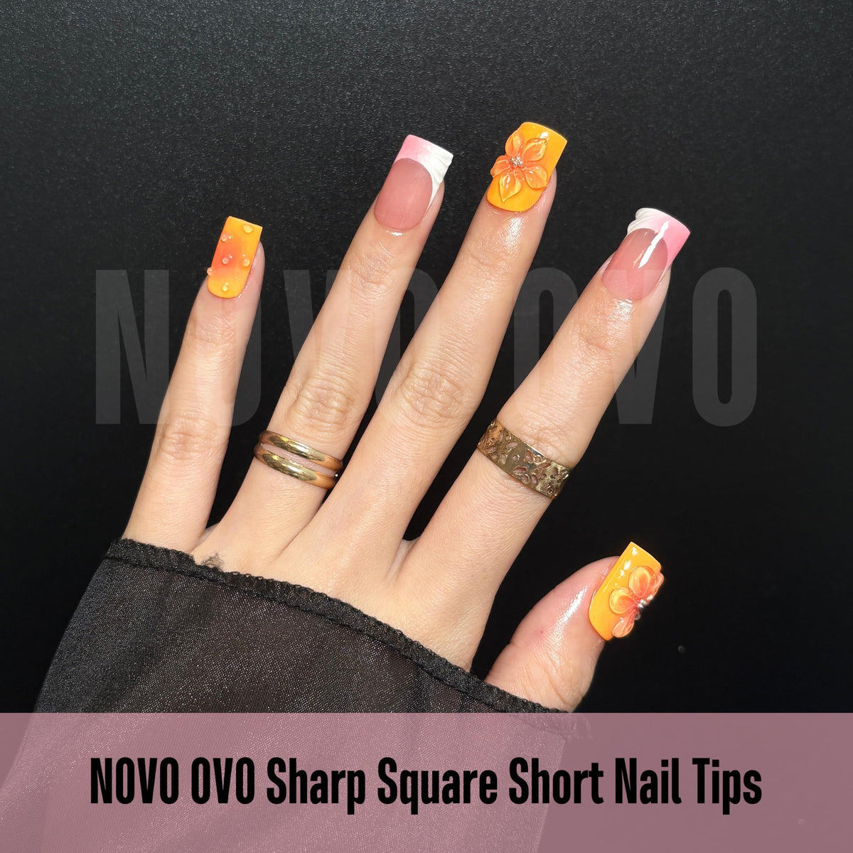 Various sizes of NOVO OVO nail tips displayed in packaging