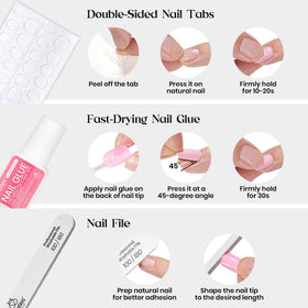 Various styles of press on nails displayed from Beetles kit