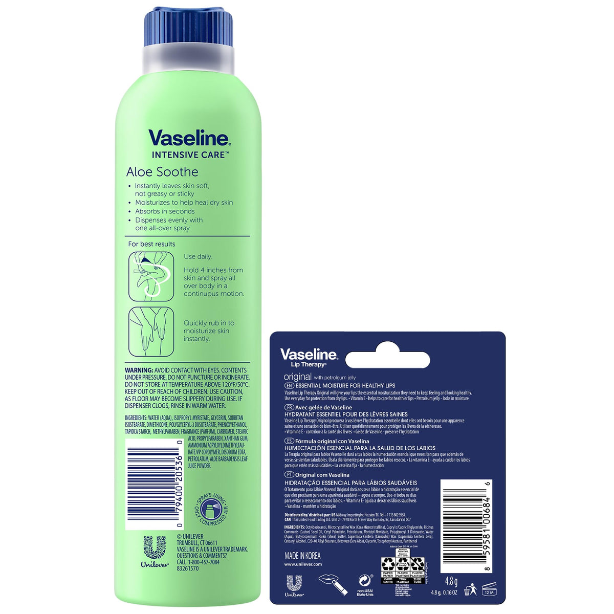 Vaseline Aloe Soothe Spray Moisturizer bottle side view