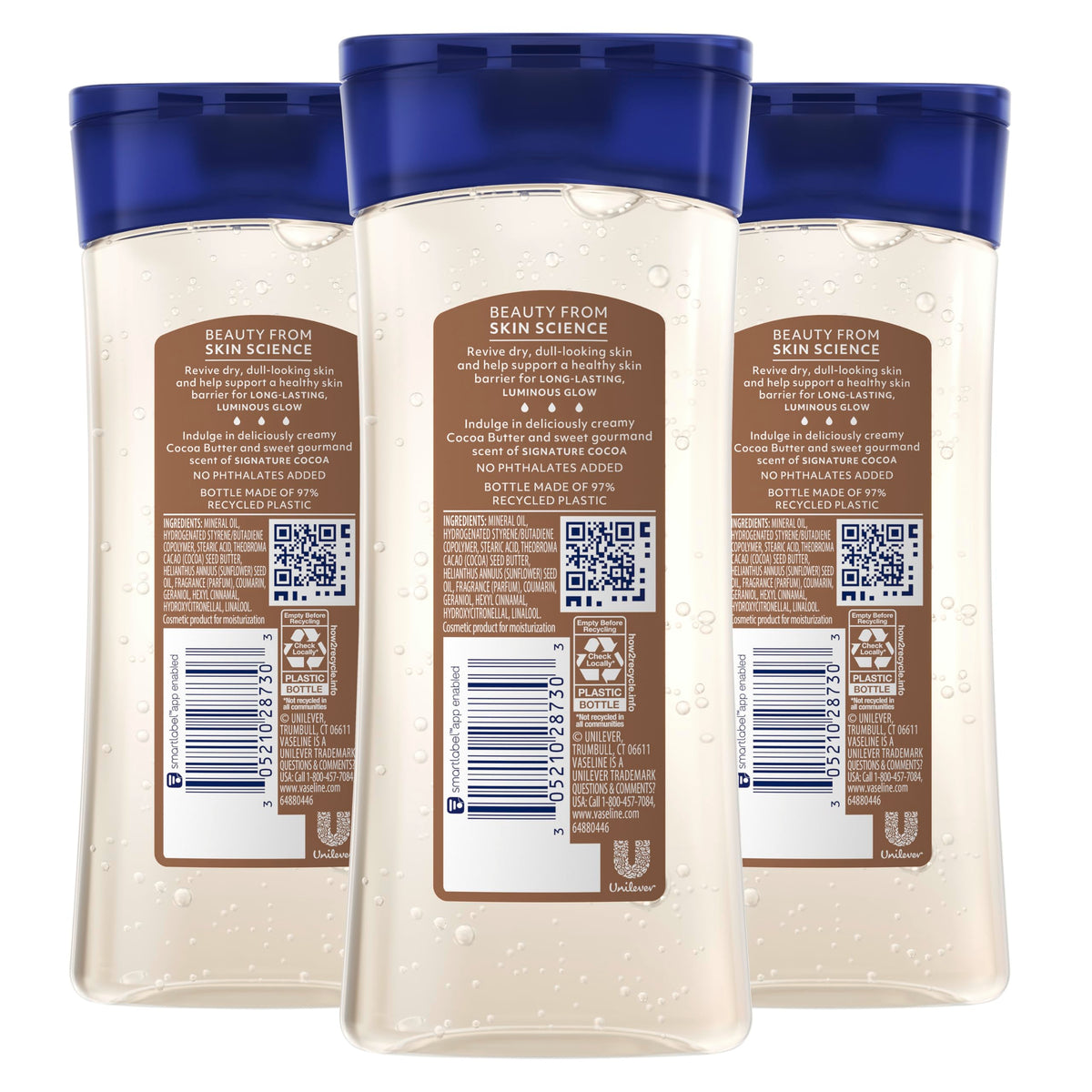 Vaseline Cocoa Radiant Body Oil packaging with cocoa butter