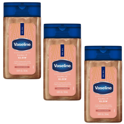 Vaseline Glazed and Glisten Body Gel Oil front view with shimmering oil
