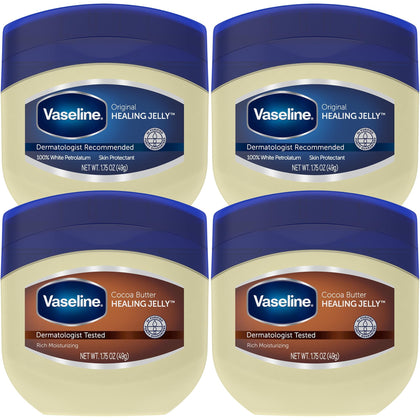Vaseline Healing Jelly Variety 4-Pack Original and Cocoa Butter jars front view