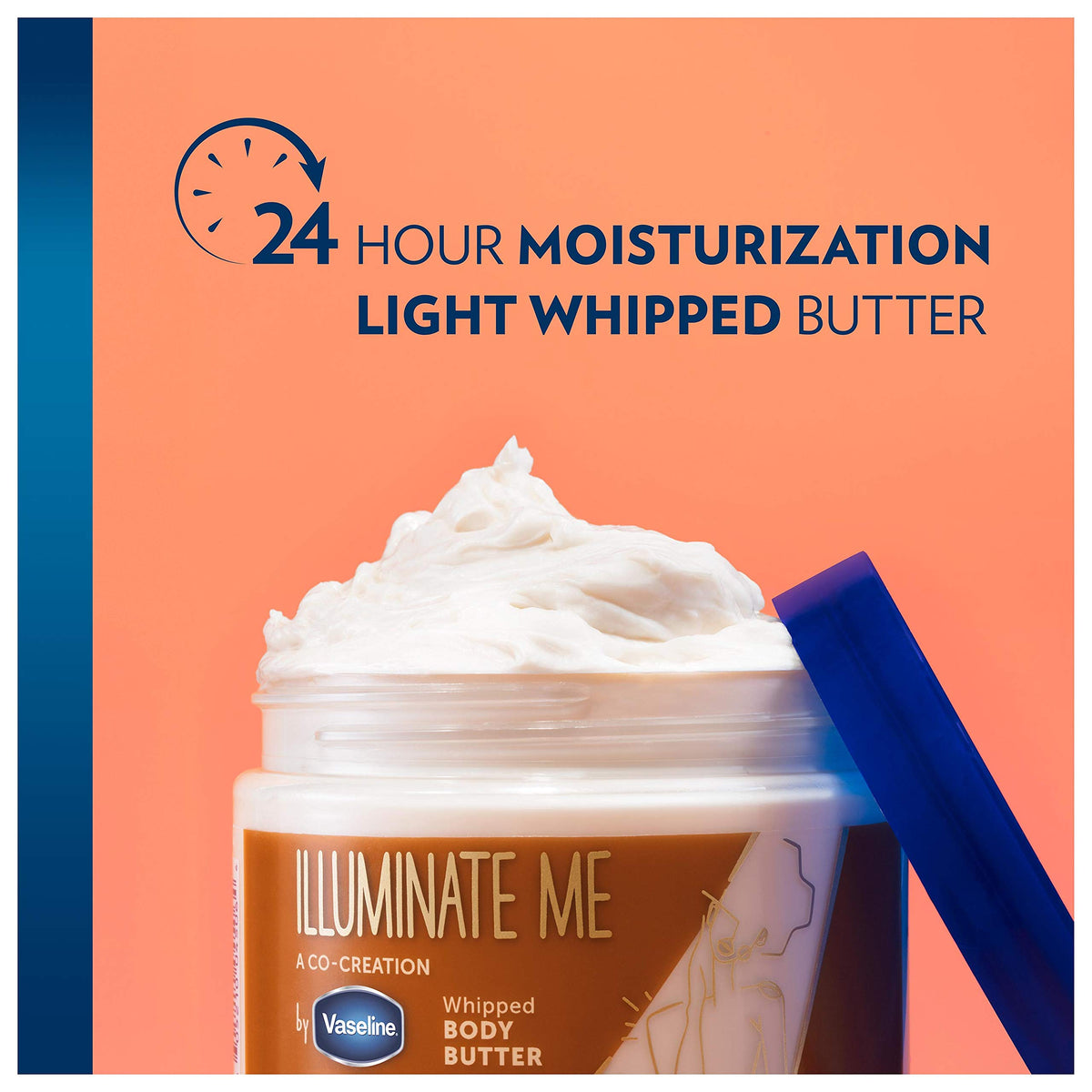 Vaseline Illuminate Me Whipped Body Butter with ingredients displayed