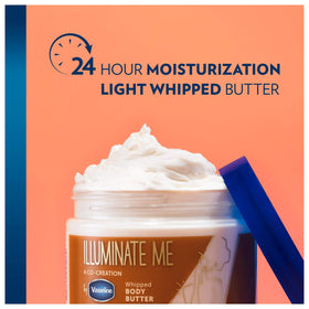 Vaseline Illuminate Me Whipped Body Butter with ingredients displayed