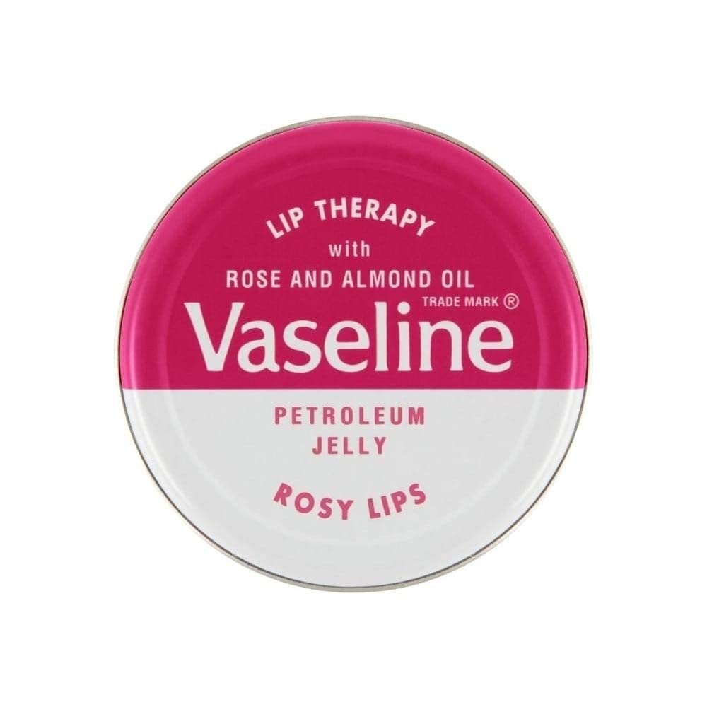 Vaseline Lip Balm Rosy Lips 20g tin open showing product