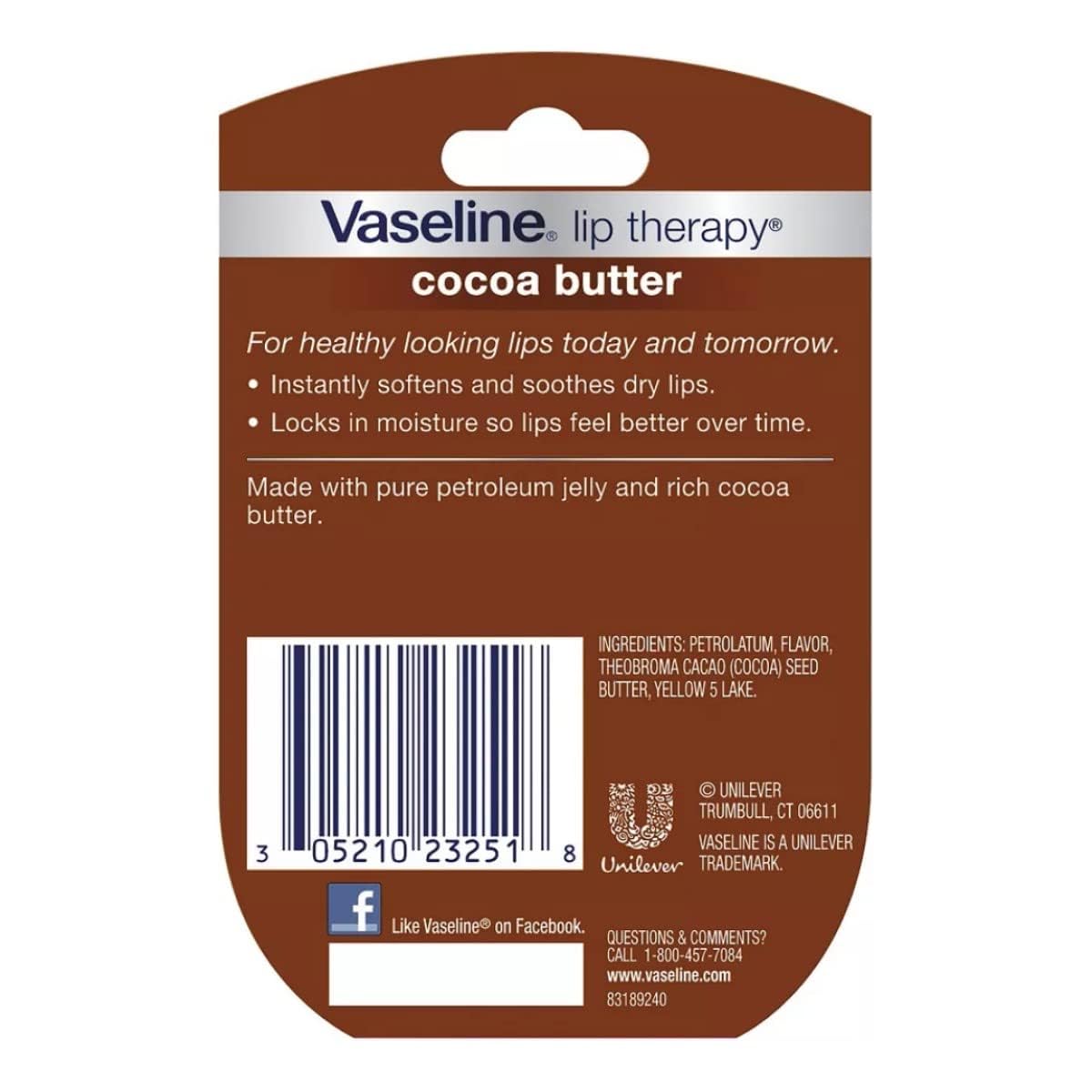 Vaseline Lip Therapy Cocoa Butter 0.25 oz side view