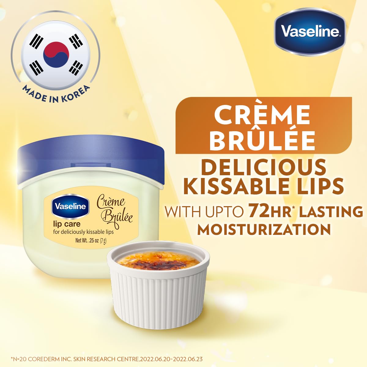 Vaseline Lip Therapy Creme Brulee 25g on a table