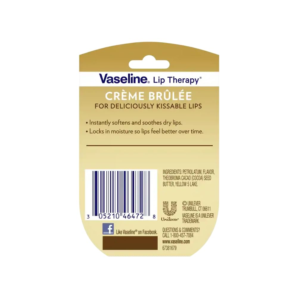 Vaseline Lip Therapy Creme Brulee tube showing texture and packaging details
