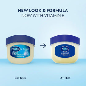Vaseline Lip Therapy Mini Lip Balm jars stacked on a countertop
