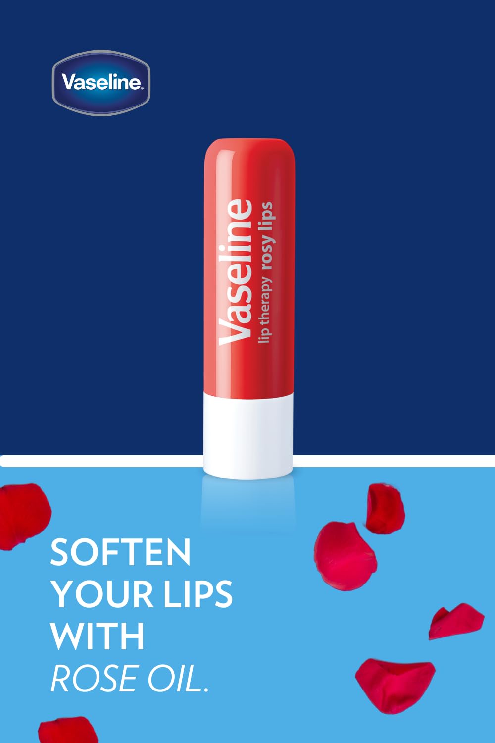 Vaseline Lip Therapy Rosy Lips sticks arranged on a table