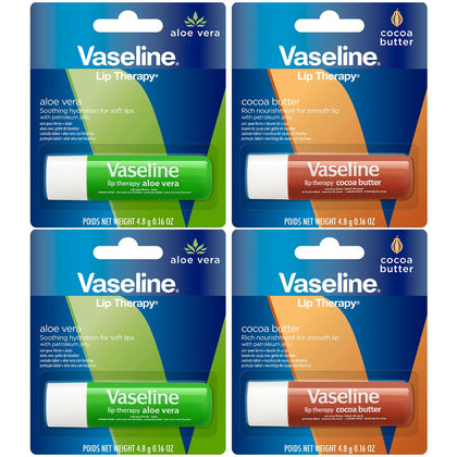 Vaseline Lip Therapy Variety 4-Pack with Cocoa Butter and Aloe Vera