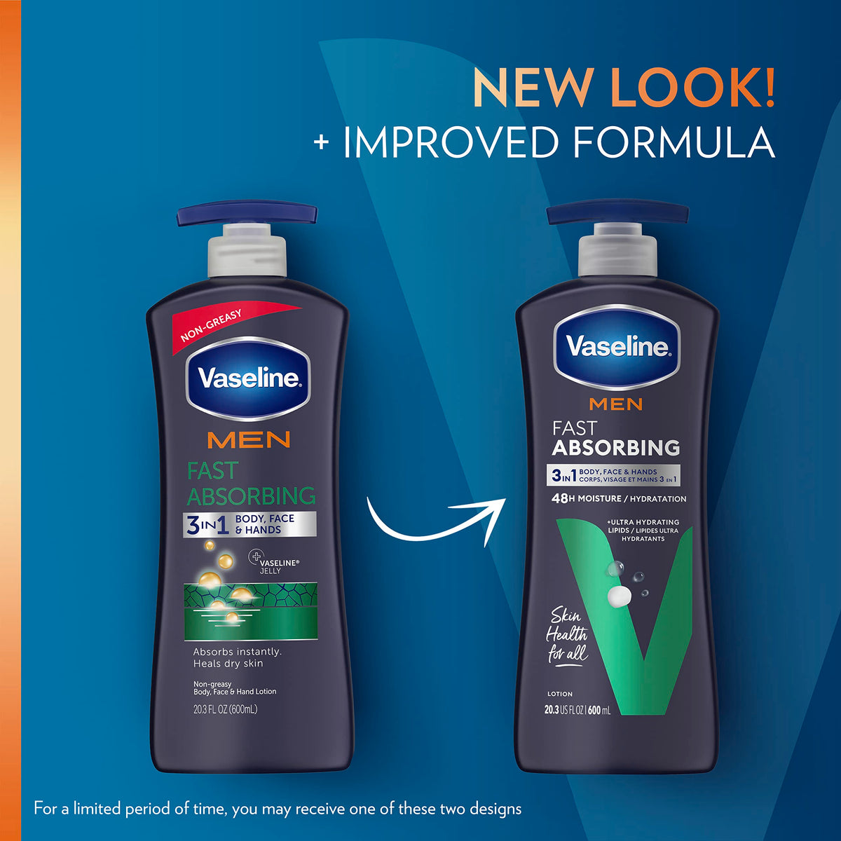 Vaseline Men Fast Absorbing Body Lotion 20.3 Oz pump detail