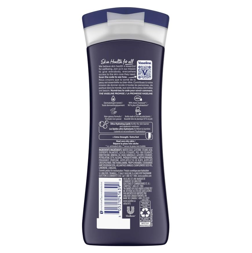 Vaseline Men's Extra Strength Lotion 10 oz side view