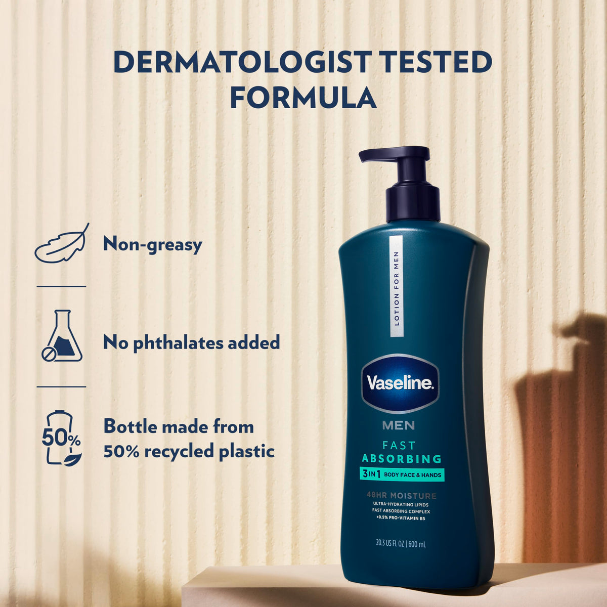 Vaseline Men's Healing Moisture Hand & Body Lotion application on skin