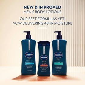 Vaseline Men's Healing Moisture Hand & Body Lotion back view with ingredients