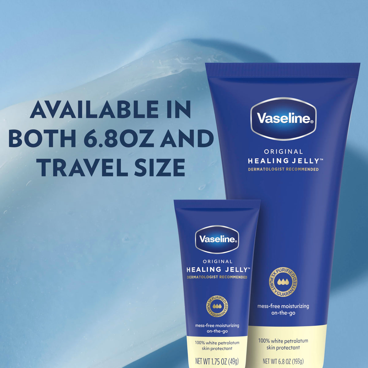Vaseline Original Healing Jelly Tube in a travel setting