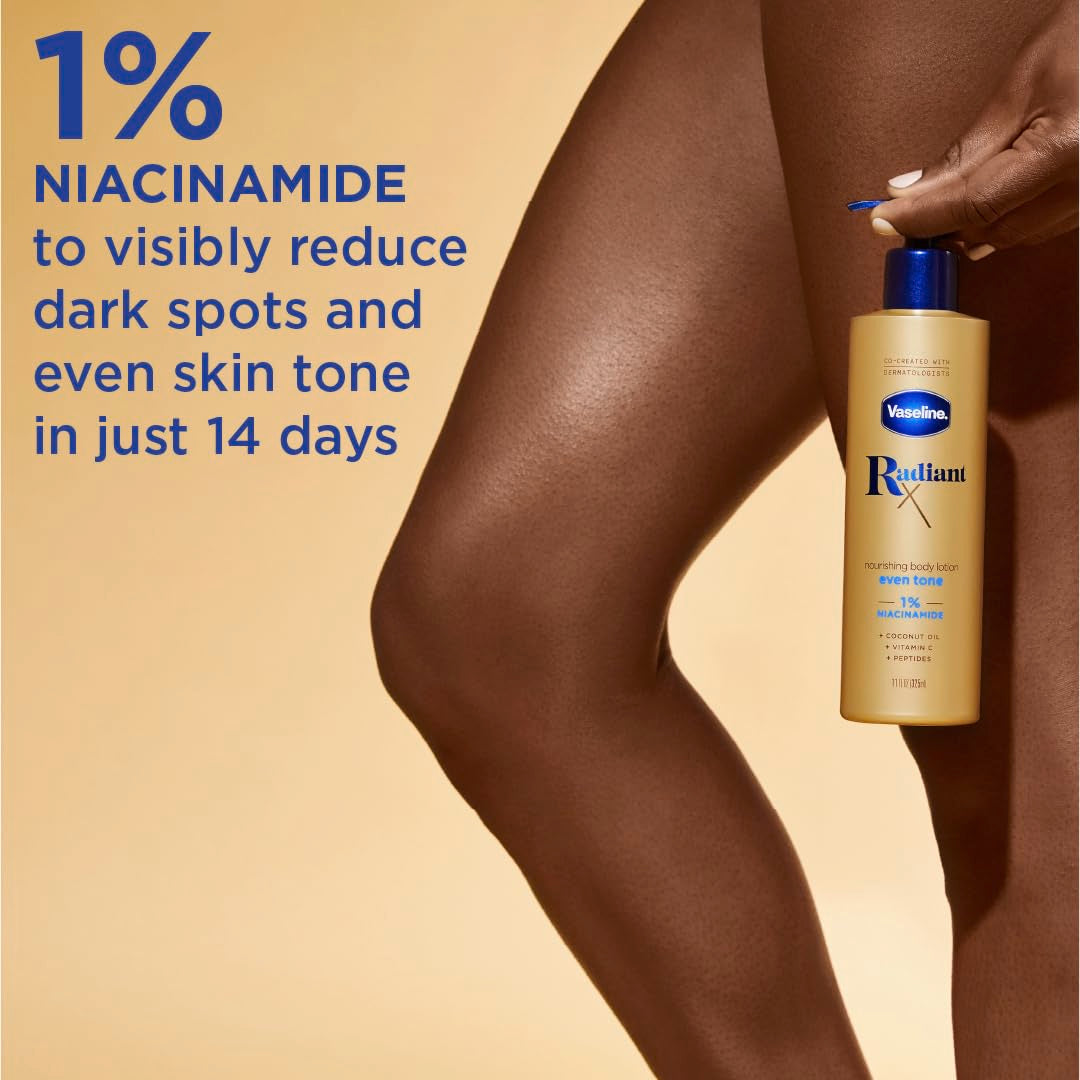 Vaseline Radiant X Even Tone Nourishing Body Lotion texture on skin
